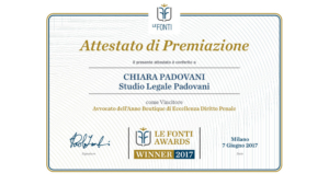 avvocato chiara padovani riceve il premio le fonti 2017 come avvocato dell'anno diritto penale